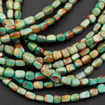 Natural Turquoise Freeform 6mm Rectangle Nuggets Highly Polished Genuine Real Stunning Green Brown Turquoise Gemstone Beads 16" Strand