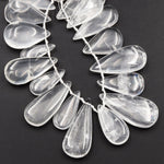 Natural Rock Crystal Quartz Teardrop Focal Pendant Beads Top Side Drilled Clear Sparkling Gemstone Smooth Focal Pendant Beads 15.5" Strand