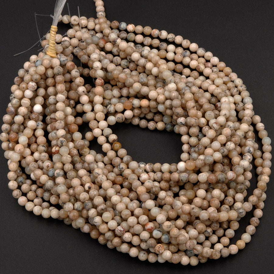 Natural African Dendritic Opal Beads 6mm 8mm Round Beads Neutral Beige Creamy Taupe Sand Brown Color Opal Gemstone 16" Strand