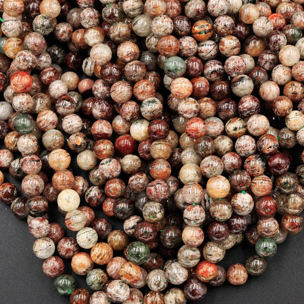 A Grade Natural Phantom Quartz Beads Lodalite Beads 6mm 7mm  8mm Full of Red Green Yellow Brown Copper Bronze Minerals Matrix 16" Strand