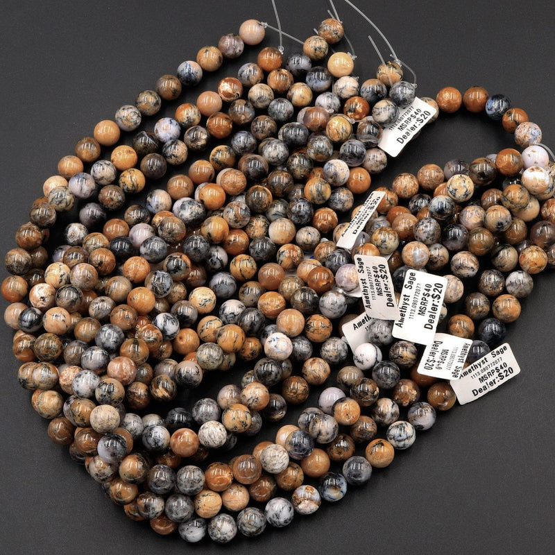 Rare Amethyst Sage Chalcedony 8mm 10mm Round Beads Dendritic Chalcedony Gemstone From Oregon 16" Strand
