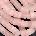 Matte Natural Pink Rose Quartz Rondelle Disc Wheel Beads 12mm 14mm 16mm 15.5" Strand