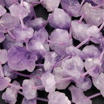 Raw Natural Amethyst Flower Beads Freeform Rough Organic Drop Nugget Light Purple Gemstone 16" Strand