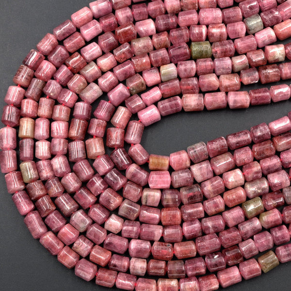 Natural Tourmaline Beads Watermelon Pink Green Tourmaline Tube Cylinder Beads Real Genuine Natural Tourmaline Gemstone 16" Strand