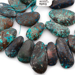 Genuine Natural Blue Azurite Chrysocolla Beads Large Top Side Drilled Freeform Long Teardrop Pendant From Arizona Copper Mine 15.5" Strand