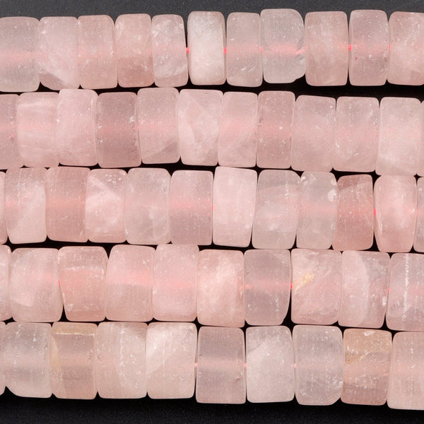 Matte Natural Pink Rose Quartz Rondelle Disc Wheel Beads 12mm 14mm 16mm 15.5" Strand