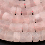 Matte Natural Pink Rose Quartz Rondelle Disc Wheel Beads 12mm 14mm 16mm 15.5" Strand