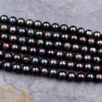 Large Black Peacock Pearl 10mm Round Pearl Shimmery Iridescent Real Genuine Freshwater Pearl 16" Strand