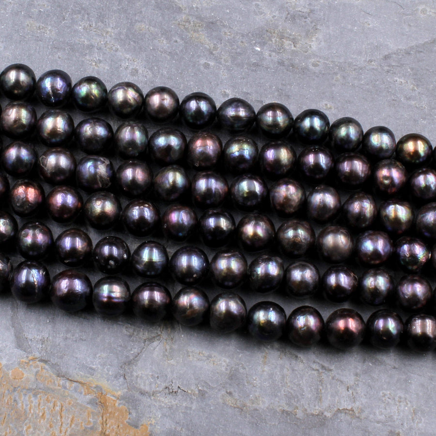 Large Black Peacock Pearl 10mm Round Pearl Shimmery Iridescent Real Genuine Freshwater Pearl 16" Strand