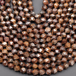 Natural Bronzite Faceted Nugget Star Cut Rounded 8mm Nugget 10mm Round Nugget 12mm Geometric Cut Beads Strand