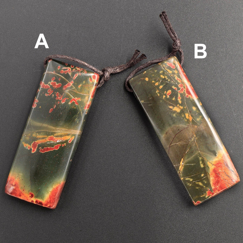 Natural Red Creek Jasper Pendant Side Drilled Flat Rectangle Pendant Natural Multi Color Picasso Jasper Cherry Creek