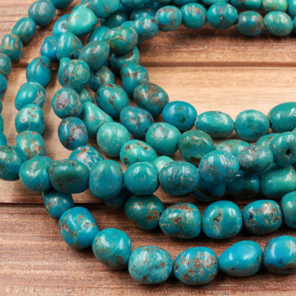 Natural Turquoise Freeform 8mm Pebble Nuggets Highly Polished Genuine Real Blue Turquoise Gemstone Beads 15.5" Strand