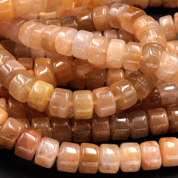 Natural Brazilian Golden Yellow Quartz Rondelle Beads 8mm Wheel Phantom Quartz Rutile Quartz Natural Crystal 16" Strand
