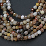 Natural Petrified Wood Fossil Beads 4mm Round Beads Beige Gray Pink Brown Smoky Earthy Natural Stone Beads 16" Strand