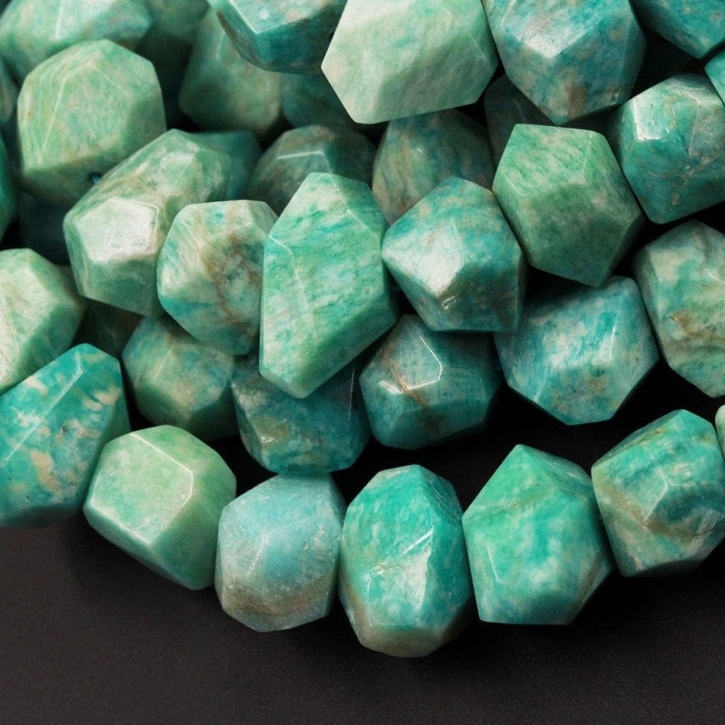 Natural Peruvian Amazonite Nuggets Vertically Drilled Large Faceted Rectangle Rectangular Nugget Chunky Sea Green Amazonite Bead 16" Strand