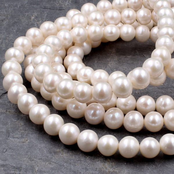 Genuine White Freshwater Pearl 10mm Round Pearl Shimmery Iridescent Classic White Pearl 16" Strand