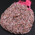Micro Faceted Natural Peruvian Pink Opal 4mm Faceted Round Laser Diamond Cut Pink Gemstone 16" Strand