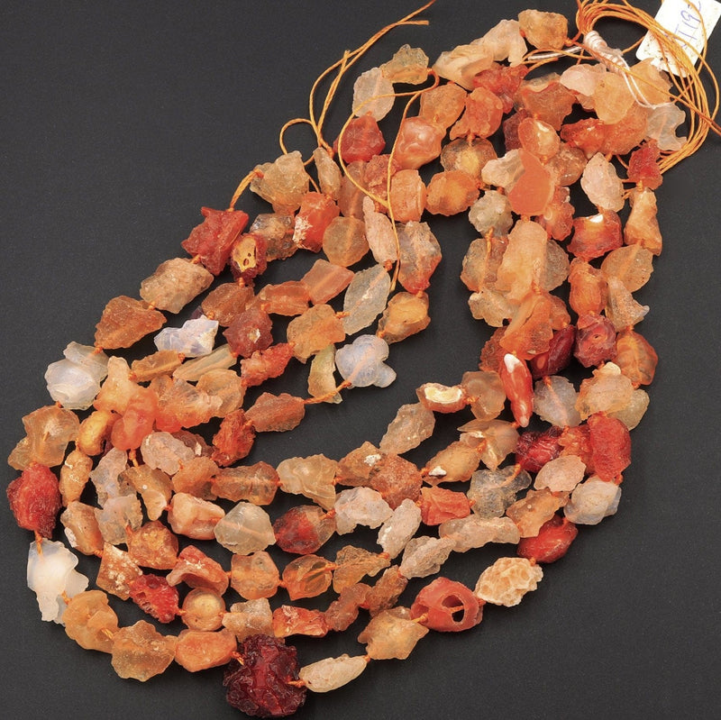 Mexican Fire Opal Beads Drusy Druzy Freeform Nugget Raw Rough Real Genuine Natural Orange Red Fire Opal Gemstone Organic Cut 16" Strand