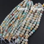 Large Hole Beads Natural Multicolor Amazonite 8mm Matte Round Beads 10mm Matte Round Beads Big 2.5mm Hole 8" Strand
