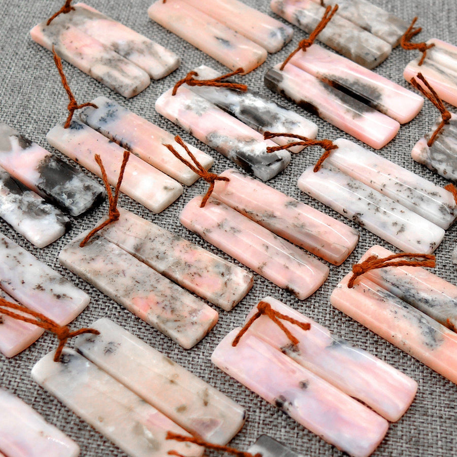 Natural Peruvian Pink Opal Earring Pair Rectangle Gemstone Cabochon Cab Pair Drilled Matched Earring Stones