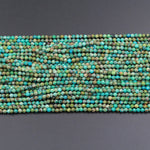 Natural Turquoise 3mm 4mm Faceted Round BeadsReal Genuine Natural Blue Green Turquoise Micro Faceted Cut 16" Strand