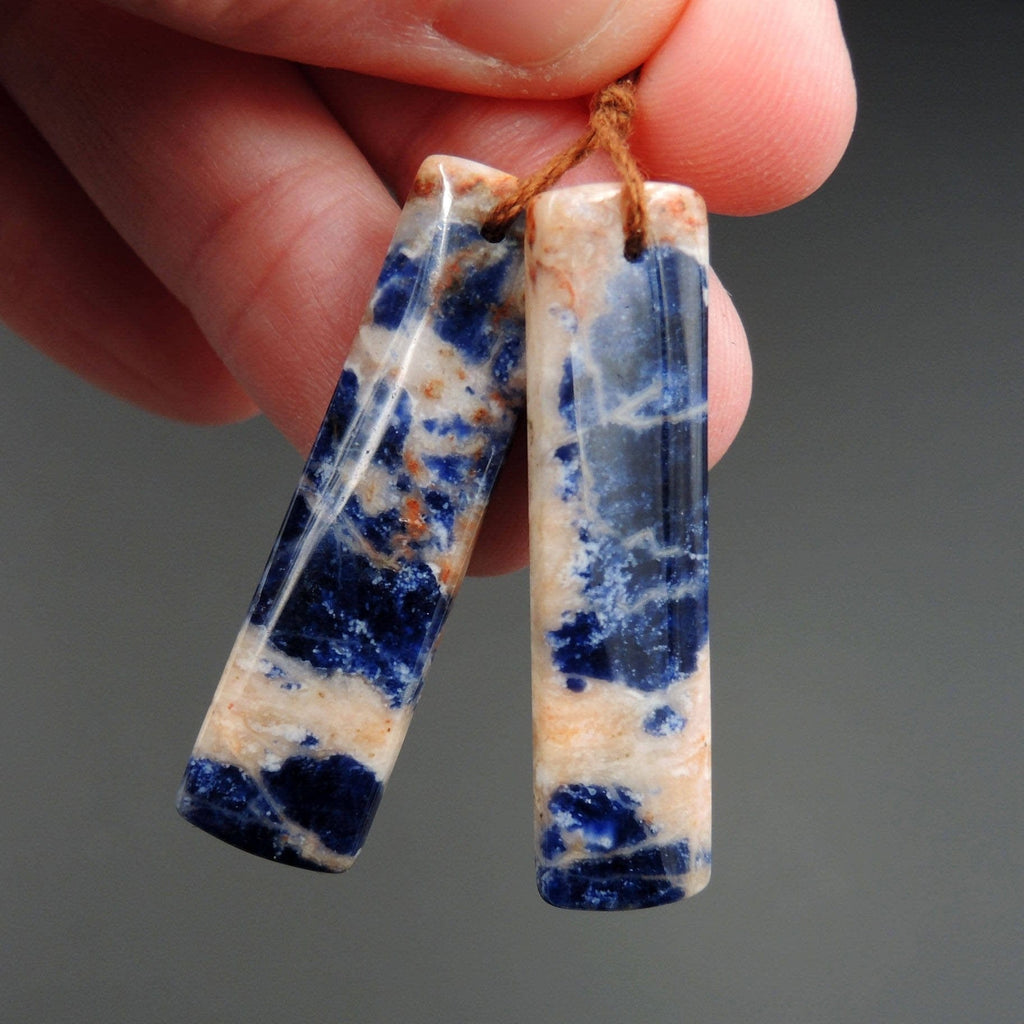 Natural African Orange Sodalite Rectangle Cabochon Cab Pair Drilled Matched Earrings Bead Pair Natural Stone E2288