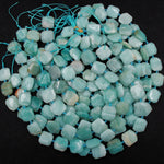 Natural Amazonite Beads Large Faceted Hexagon Octagon Square Cushion Slice High Quality Designer Quality Sea Blue Green Stone 16" Strand