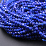 AAA Micro Faceted Natural Blue Lapis Lazuli Round Beads Tiny Small 2mm 3mm Faceted Round Beads Diamond Cut Gemstone 16" Strand