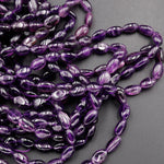 Natural Amethyst Beads Freeform Irregular Smooth Oval Nugget Dark Purple Gemstone 16" Strand