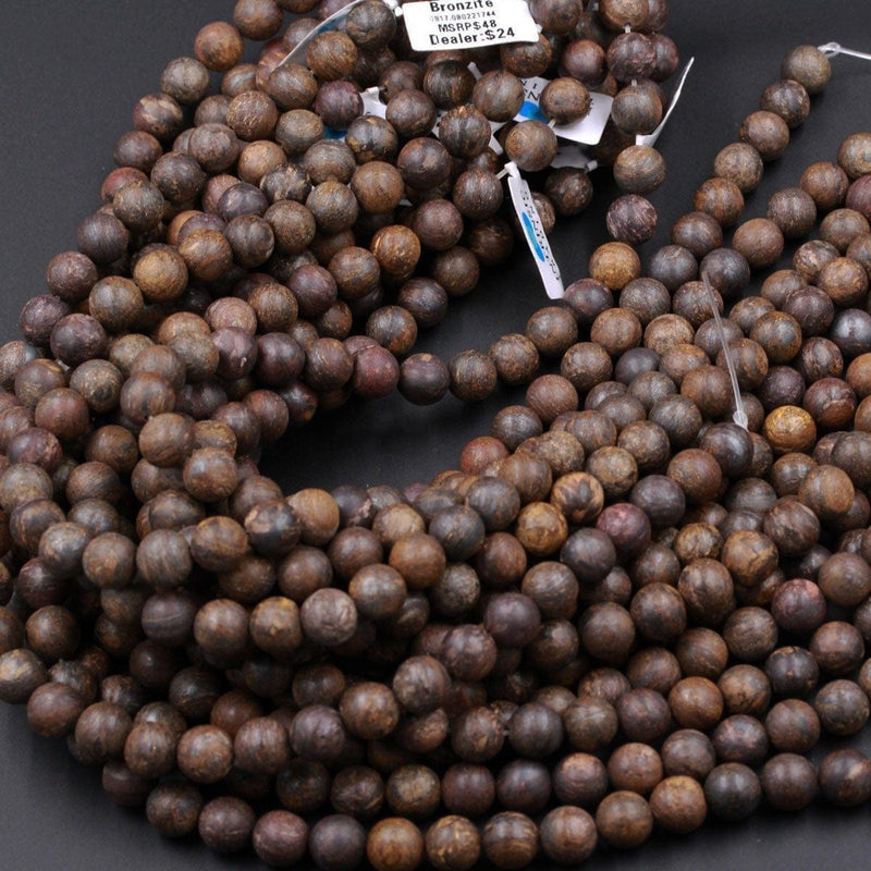 Natural Bronzite Beads Matte 6mm Round Matte 8mm Round Matte 10mm Round High Quality A Quality Excellent Quality Full 16" Brown Stone Strand
