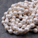 Genuine Freshwater Pearl Ming Pearl Fireball Pearl Flameball Pearl Irregular Baroque Pearl Nucleated Pearl Large Silvery White 16" Strand