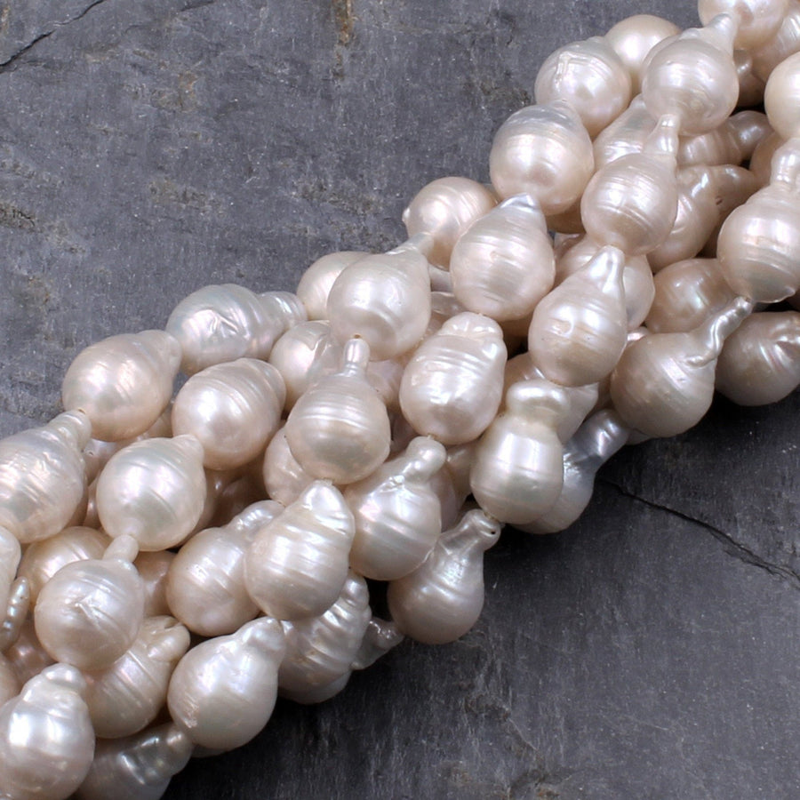 Genuine Freshwater Pearl Ming Pearl Fireball Pearl Flameball Pearl Irregular Baroque Pearl Nucleated Pearl Large Silvery White 16" Strand