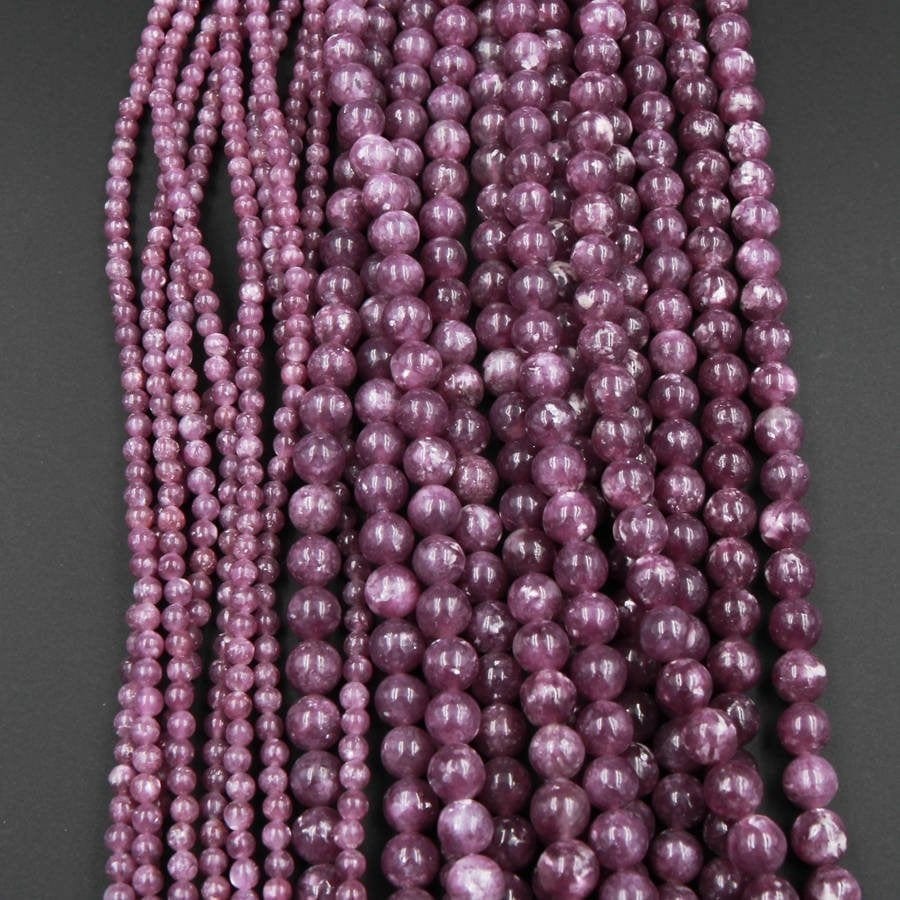 AAA Grade Natural Maroon Purple Lepidolite 4mm 6mm 8mm 10mm Round Beads High Quality 100% Natural Lepidolite Gemstone Full 16" Strand