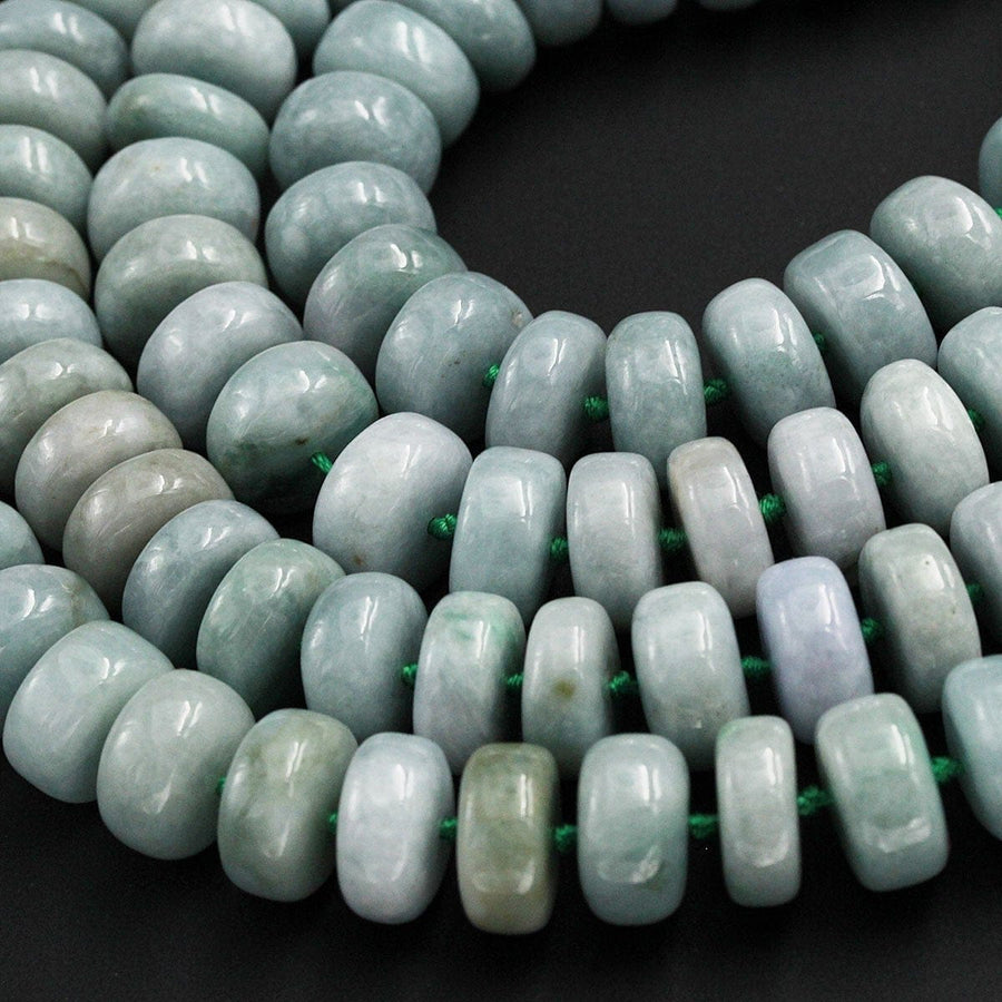 Large Natural Burmese Jade 14mm Rondelle Thick Wheel Beads Chunky Center Drilled Disc Icy Genuine Green Burma Jade Gemstone Beads 16" Strand