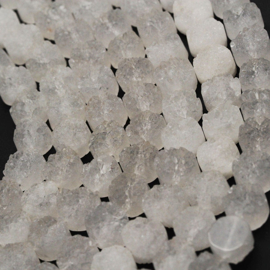 Pristine Icy White Natural Rock Quartz Druzy Beads Drusy Beads 10mm Coin Drilled White Crystal Beads Perfect for Earrings 16" Full Strand