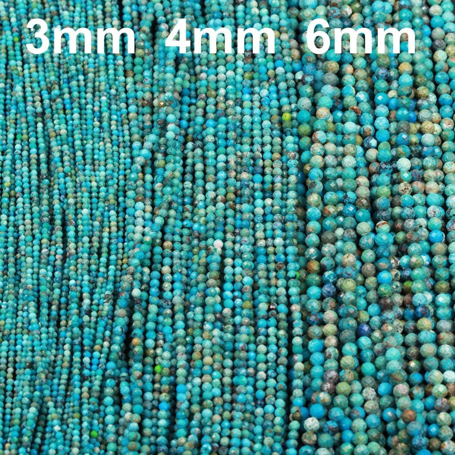Natural Turquoise 2mm 3mm 4mm 5mm 6mm Faceted Round BeadsReal Genuine Natural Blue Green Turquoise Micro Faceted Cut 16" Strand