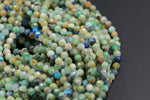 Micro Faceted Natural Green Chrysocolla Blue Azurite 4mm Faceted Round Beads Laser Diamond Cut Gemstone 16" High Quality 16" Strand