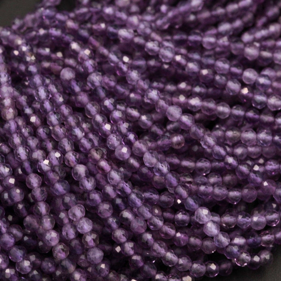 Micro Faceted Tiny Natural Amethyst Round Beads 2mm 3mm Faceted Round Beads Purple Gemstone 16" Strand