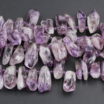 Large Huge Chunky Natural Amethyst Freeform Raw Organic Drop Petal Nugget Beads Focal Pendant Bead Light Purple Gemstone 16" Strand