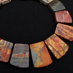 Graduated Natural Red Creek Jasper Trapezoid Beads Earthy Red Green Yellow Brown Multicolor Picasso Jasper 16" Necklace Strand