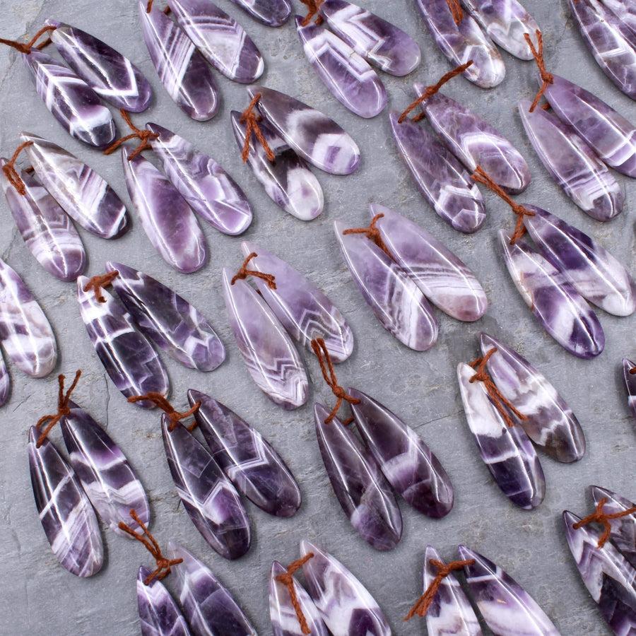 Drilled Chevron Amethyst Earring Beads Pair Teardrop Cabochon Cab Pair Matched Earrings Pair Natural Purple Amethyst Gemstone