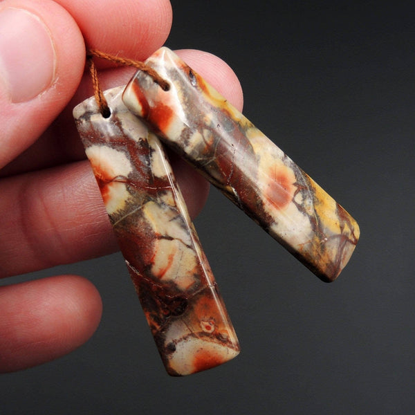 Natural Bird's Eye Rhyolite Earring Pair Rectangle Cabochon Cab Pair Drilled Matched Earrings Bead Pair Natural Stone E2330
