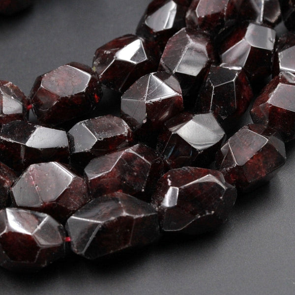 Large Faceted Natural Red Garnet Nugget Chunky Faceted Freeform Irregular Nugget Beads High Quality Vibrant Garnet Gemstone 16" Strand