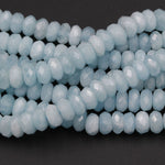 Natural Aquamarine Faceted Rondelle 8mm Beads Soft Sea Blue Color Faceted Saucer Center Drilled Disc Nugget Superior A Grade 16" Strand