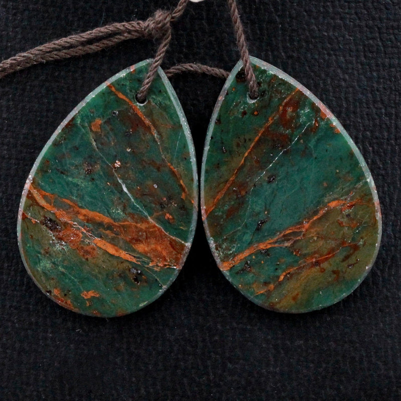 Natural African Green Opal Earring Pair Flat Teardrop Pear Cabochon Cab Pair Drilled Matched Earrings Bead Pair Stone