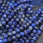 Geometric Lantern Faceted Natural Blue Lapis Lazuli 10mm Round Sparkling Golden Pyrite Gemstone Good For Earring Pair Bead 16" Strand