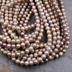 Genuine Freshwater Pearl 8mm Round Pearl Natural Shimmery Iridescent Pink Peach Gold Mauve Purple Colors 16" Strand