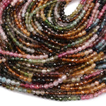 Gorgeous AAA Micro Faceted Tiny Natural Multicolor Tourmaline 2mm 3mm Round Beads Real Genuine Pink Blue Yellow Green Tourmaline 16" Strand