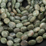 Natural Green Kyanite Oval Beads 9mm x 7mm A Quality Chatoyant Silvery Green Gemstone Oval Beads 16" Strand