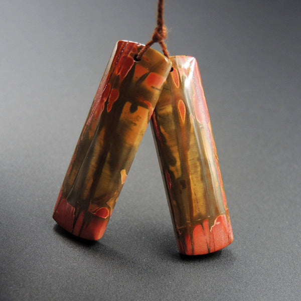 Natural Red Creek Jasper Earring Pair Rectangle Cabochon Cab Pair Drilled Matched Earrings Bead Pair E1337
